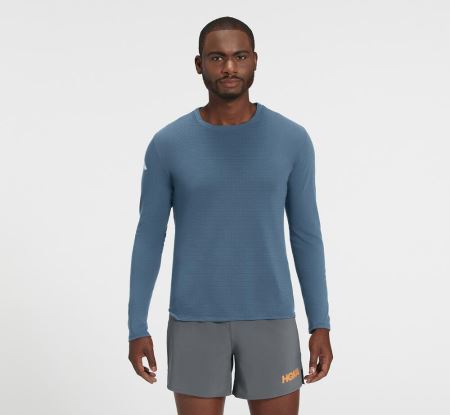 Hoka One One Merino Blend Long Sleeve - Top Barbati Turcoaz | RO-HIHr9ZX